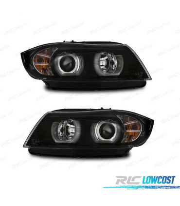 FAROS BIXENON PARA BMW E90 E91 05-08 OJOS ANGEL U LED 3D NEGRO